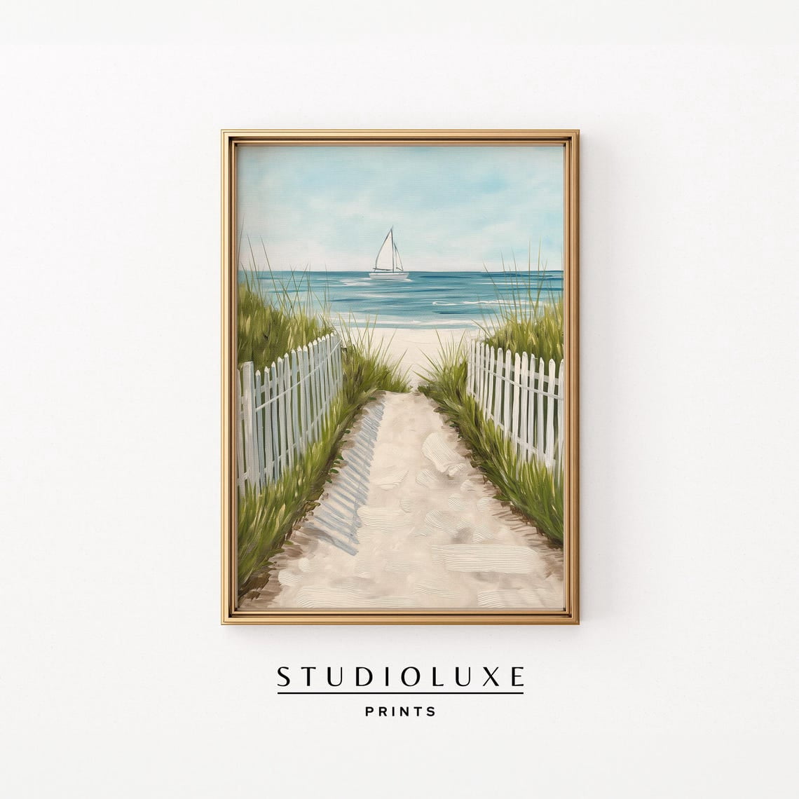 Modroom Coastal Beach Path Wall Art With Sailboat, Nautical Seaside ...