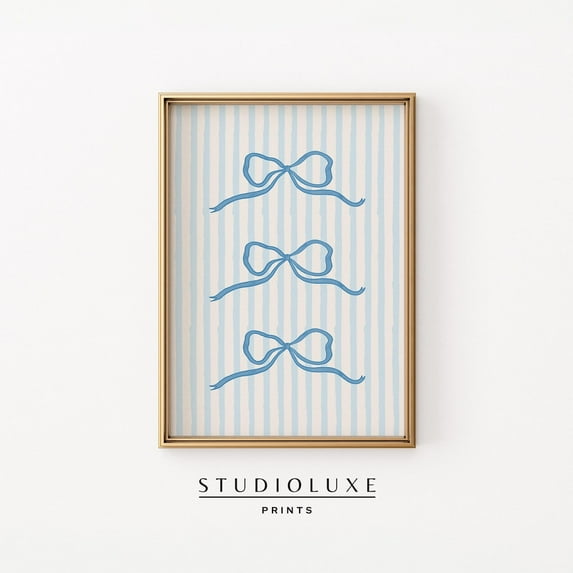Modroom Coquette Room Decor, Blue Bow Wall Art, Preppy Trendy Apartment Decor, Coastal Granddaughter, Cute Nursery Decor Wall Art, Modern Wall Decor, 24x36 UNFRAMED