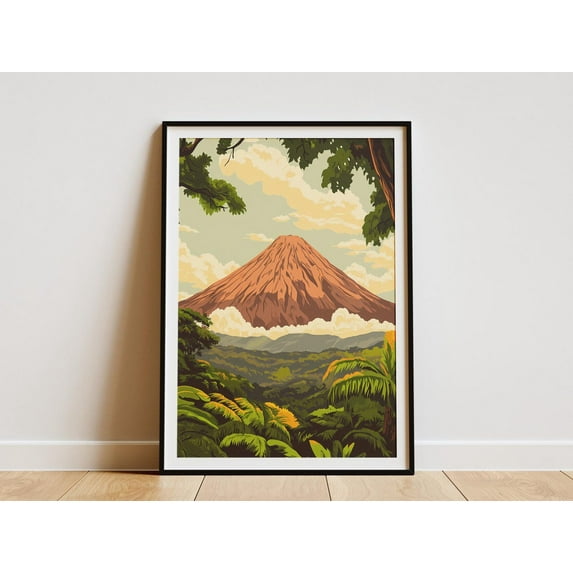 Modroom Costa Rica Arenal Volcano National Park Poster Tropical Landscape Art Jungle Nature Volcanic Mountain Travel, Modern Decor, 12x18 UNFRAMED