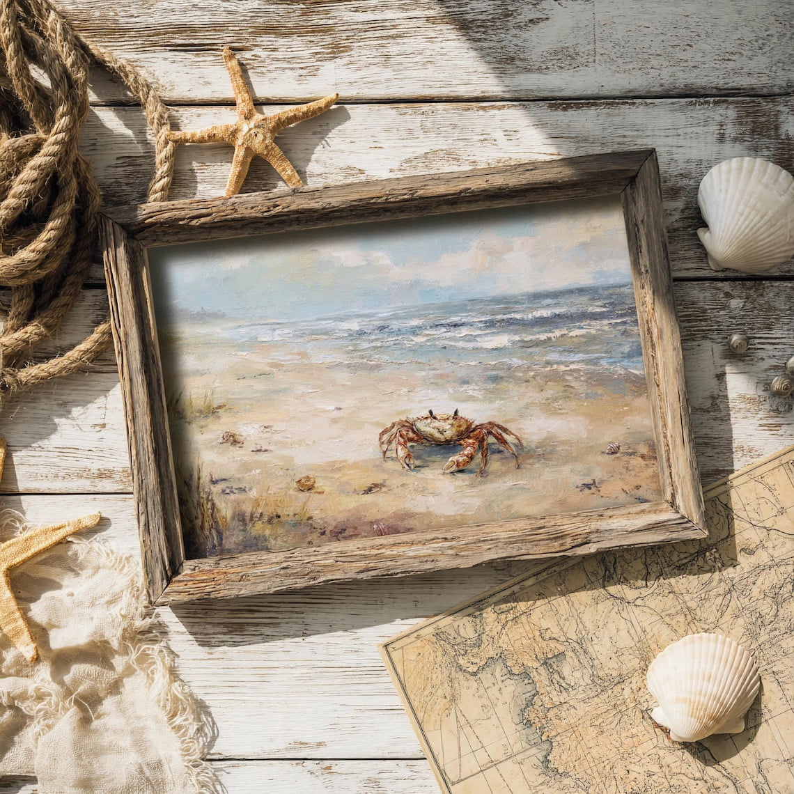 Rustic Ocean Modroom Crab Poster Nautical Moody Coastal Seascape Rustic Ocean Beach ...