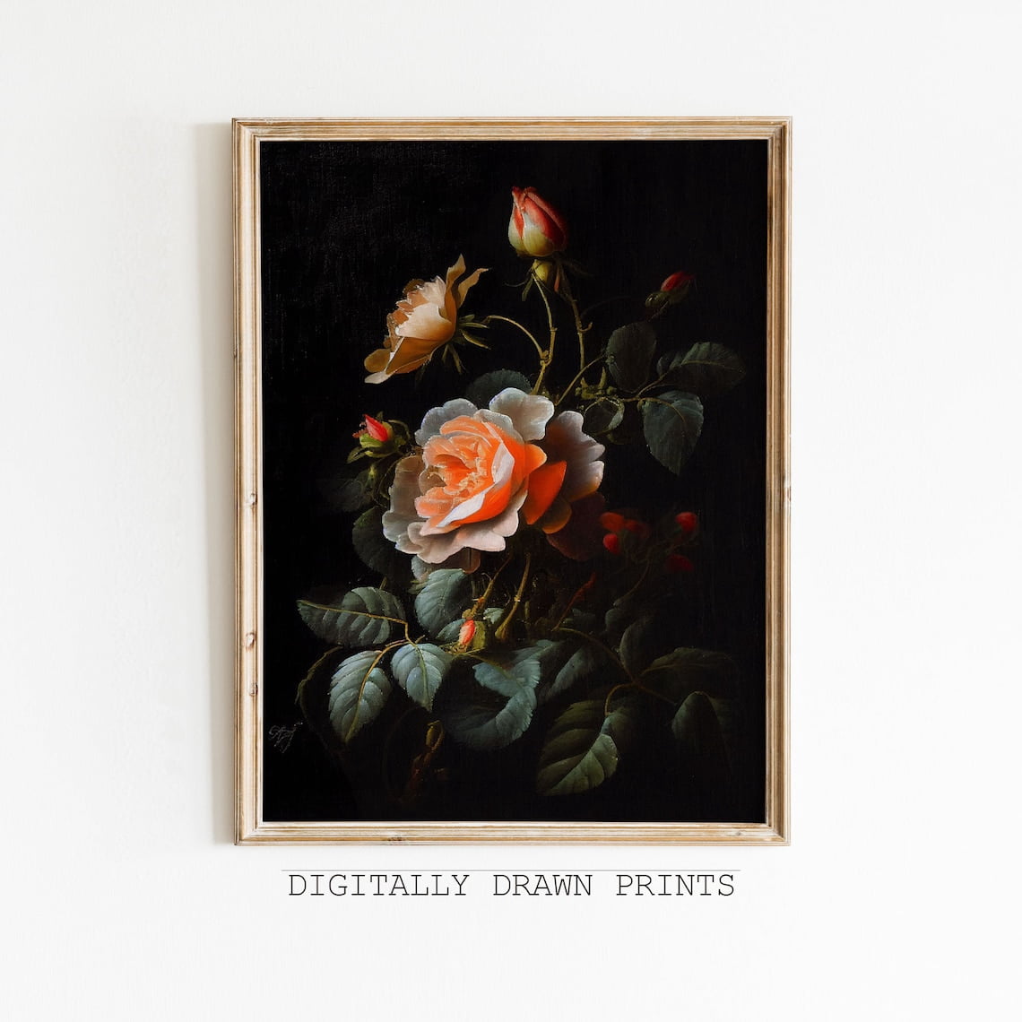 Modroom Dark Academia Flower Painting Art, Moody Floral Wall Art, Dark ...