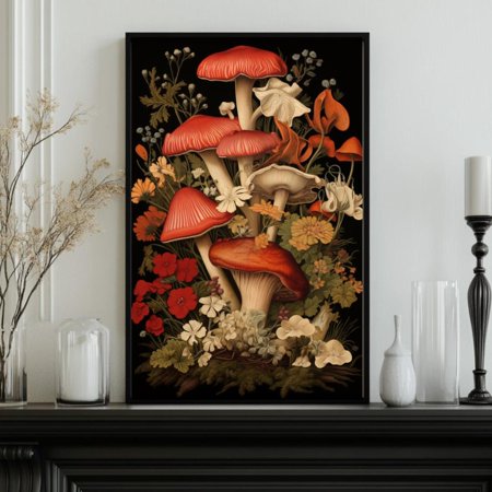 Modroom Dark Cottagecore Mushroom Art Print, Moody Botanical Apothecary Wall Art, Gothic Vintage Style Woodland Fungi, Boho Fairycore Nature Decor, Modern Wall Art Decor, 12x18 UNFRAMED