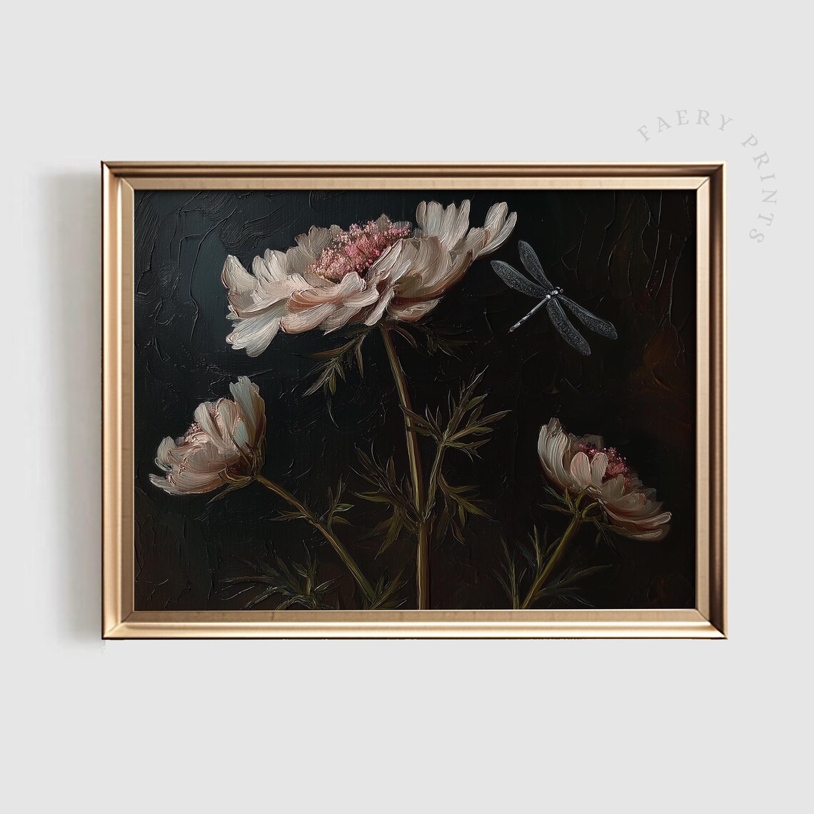Modroom Dark Floral Peony Art Print | Vintage Flower Art | Dramatic ...