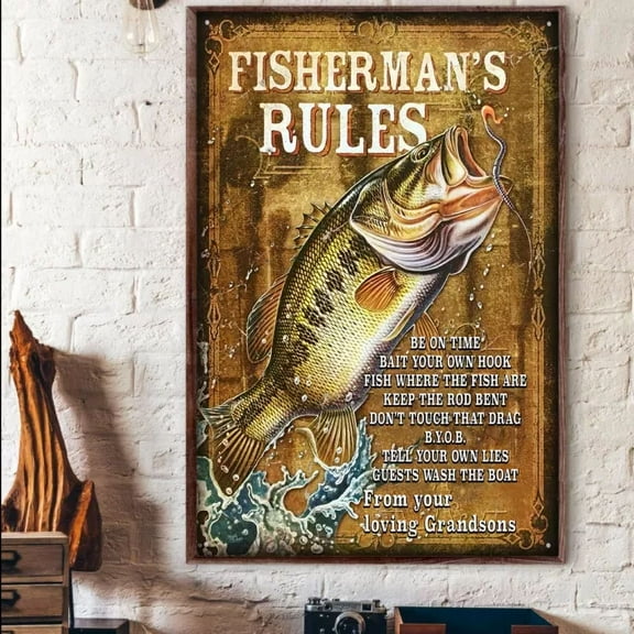 Modroom Fishing Fisherman'S Rules Be On Time Bait Your Own Hook Fish Where Fish Poster Wall Art, Modern Wall Decor, 8x12 UNFRAMED