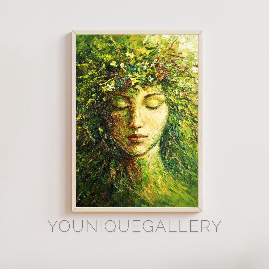 Modroom Gaia Earth Goddess Wall Art Print, Green Nature Painting ...