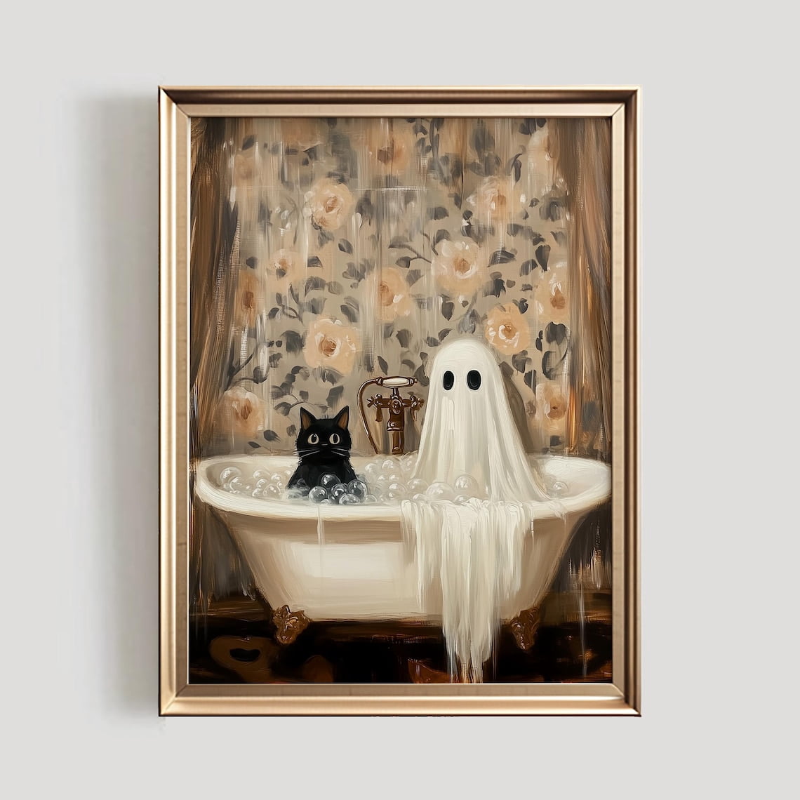 Modroom Ghost & Cat In Bathtub Print | Wall Art | Bathroom Decor ...