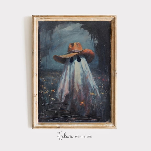 Modroom Ghost Cowboy Print Western Decor Ghost Ghost With Cowboy Hat Dark Decor Dark Academia Art Wall Art, Modern Decor, 8x12 UNFRAMED