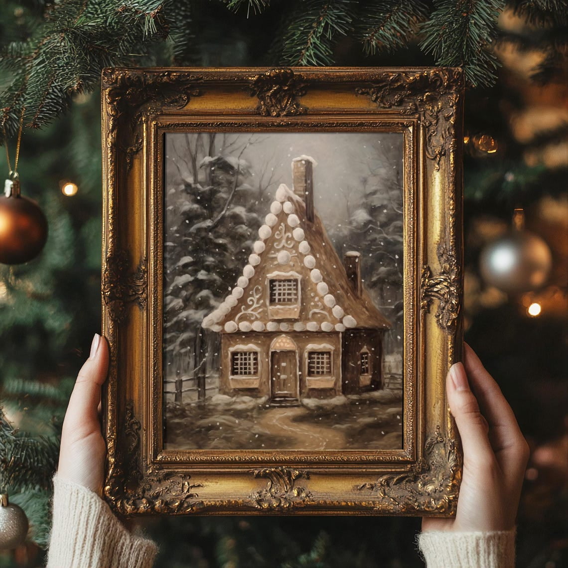 Modroom Gingerbread House Poster, Winter Holiday Wall Art, Snowy