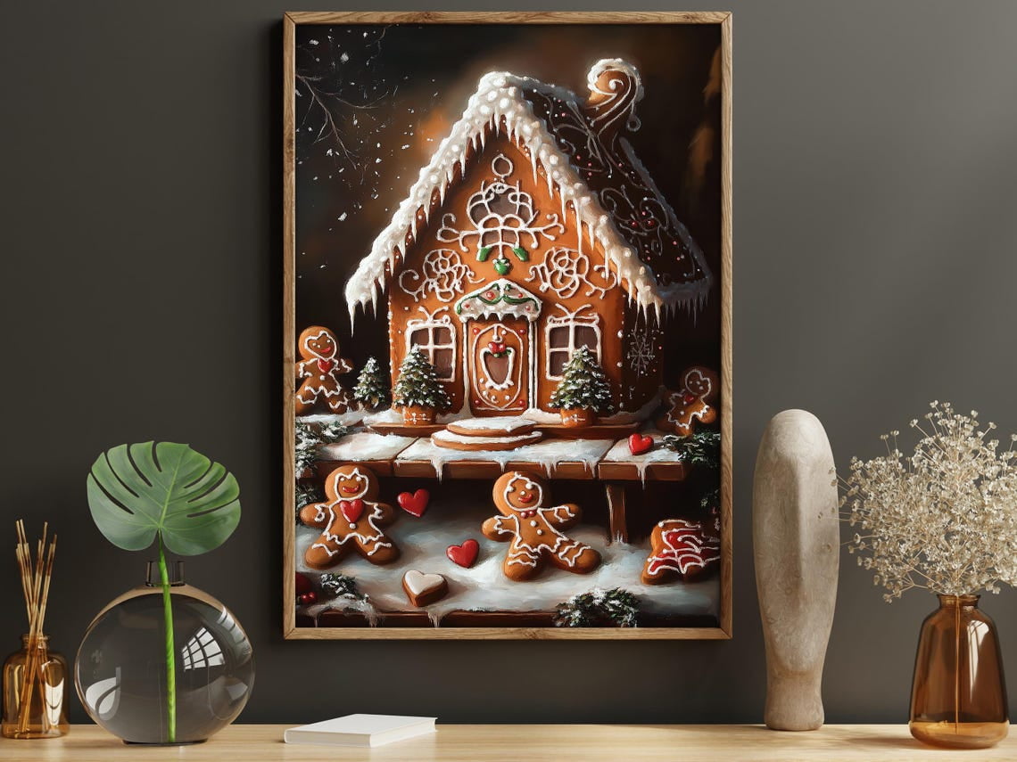 Modroom Gingerbread Poster, Vintage Winter Holiday Wall Art, Cozy ...