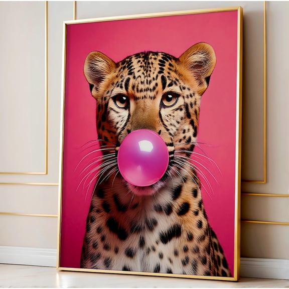 Modroom Leopard Bubblegum Print - Pink Animal Poster, Trendy Girly Art Print, Chic Wall Art, Retro, Teen Girl Room Decor Wall Art, Modern Wall Decor, 12x18 UNFRAMED