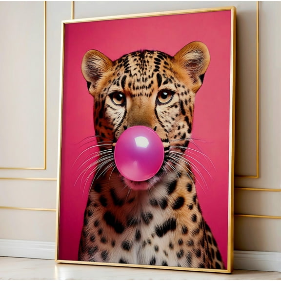 Modroom Leopard Bubblegum Print - Pink Animal Poster, Trendy Girly Art Print, Chic Wall Art, Retro, Teen Girl Room Decor Wall Art, Modern Wall Decor, 16x24 UNFRAMED