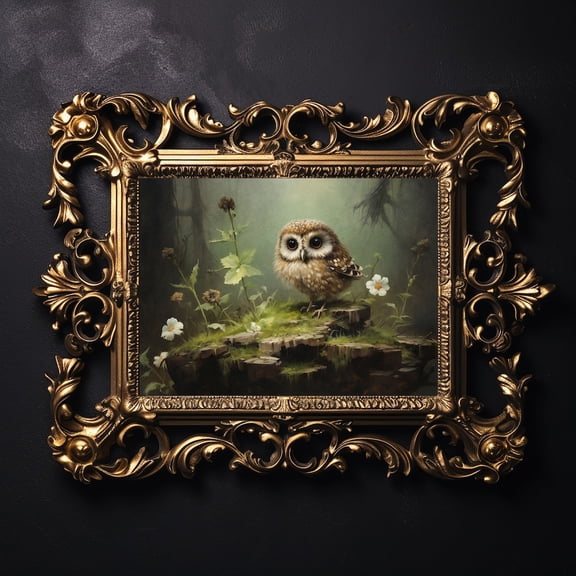 Modroom Little Owl in Forest Poster, Woodland Animal Cottagecore Wall Art, 8x12 UNFRAMED