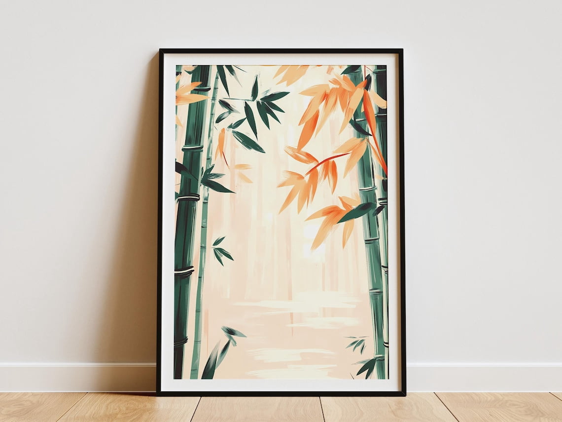 Modroom Misty Bamboo Forest Poster Abstract Japanese Art Print Modern ... - Minimalist White Bamboo Decor