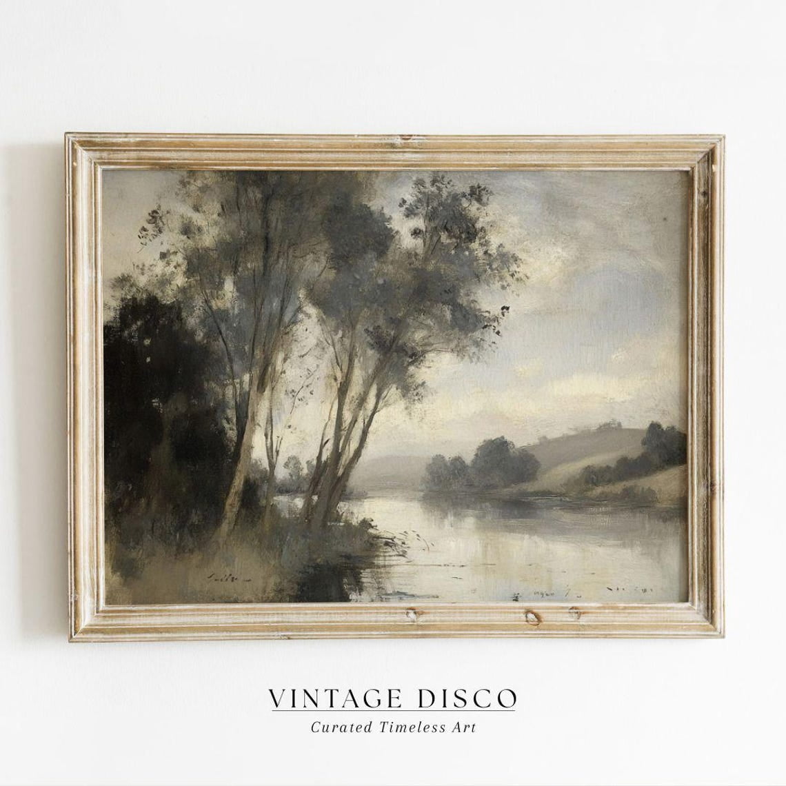 Modroom Moody Vintage Landscape Wall Art - French Country Lake Scene ...
