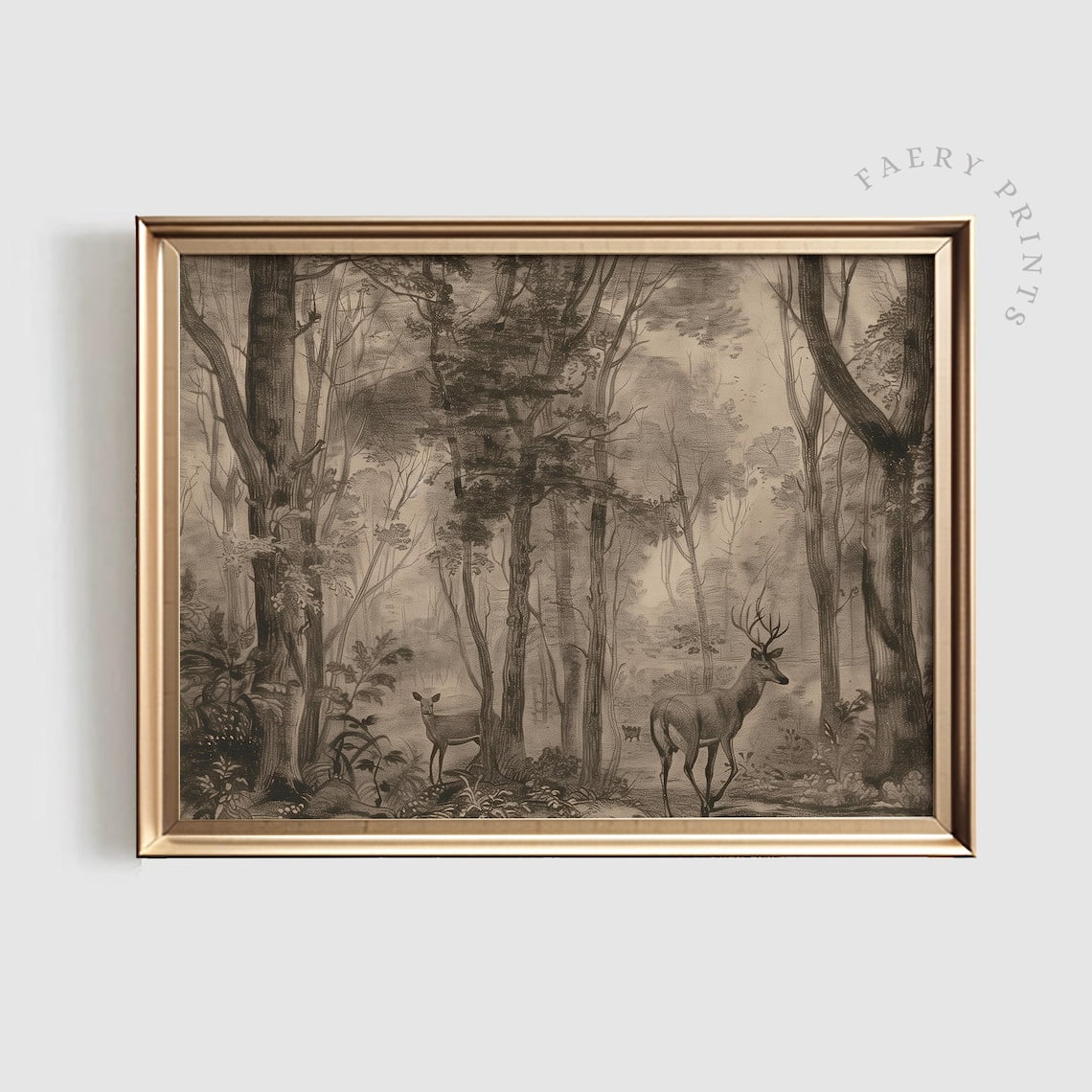 Modroom Moody Woodland Landscape Print | Vintage Wall Art | Dark Brown ...