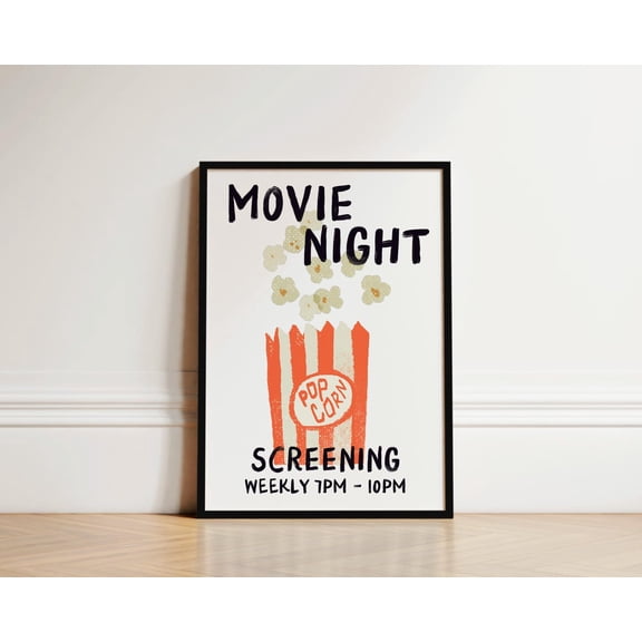 Modroom Movie Night Popcorn Print, Movie Poster, Home Cinema Poster, Movie Prints, Cinema Room Decor, Cinephile Gift, Film Print, Movie Wall Art Wall Art, Modern Wall Decor, 16x24 UNFRAMED