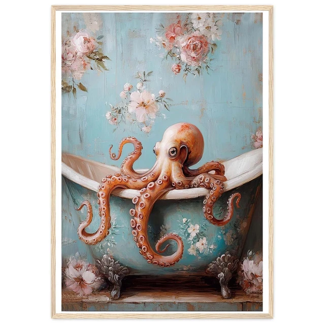 Modroom Octopus In Bathtub Poster Print Octopus Bathroom Wall Art Wall ...