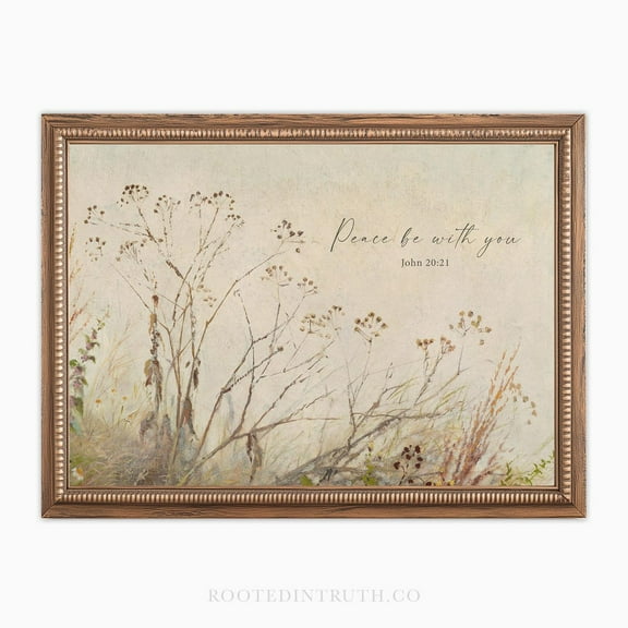 Modroom Peace Be With You Christian Wall Art Print, Scripture Prints, Bible Verse Artwork, Vintage, Antique Botanical, Neutral, Modern Wall Art Decor, 24x36 UNFRAMED