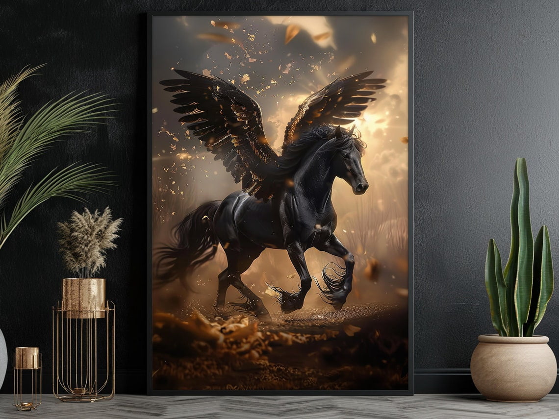 Modroom Pegasus Poster, Legendary Winged Horse Wall Art, Mythical ...