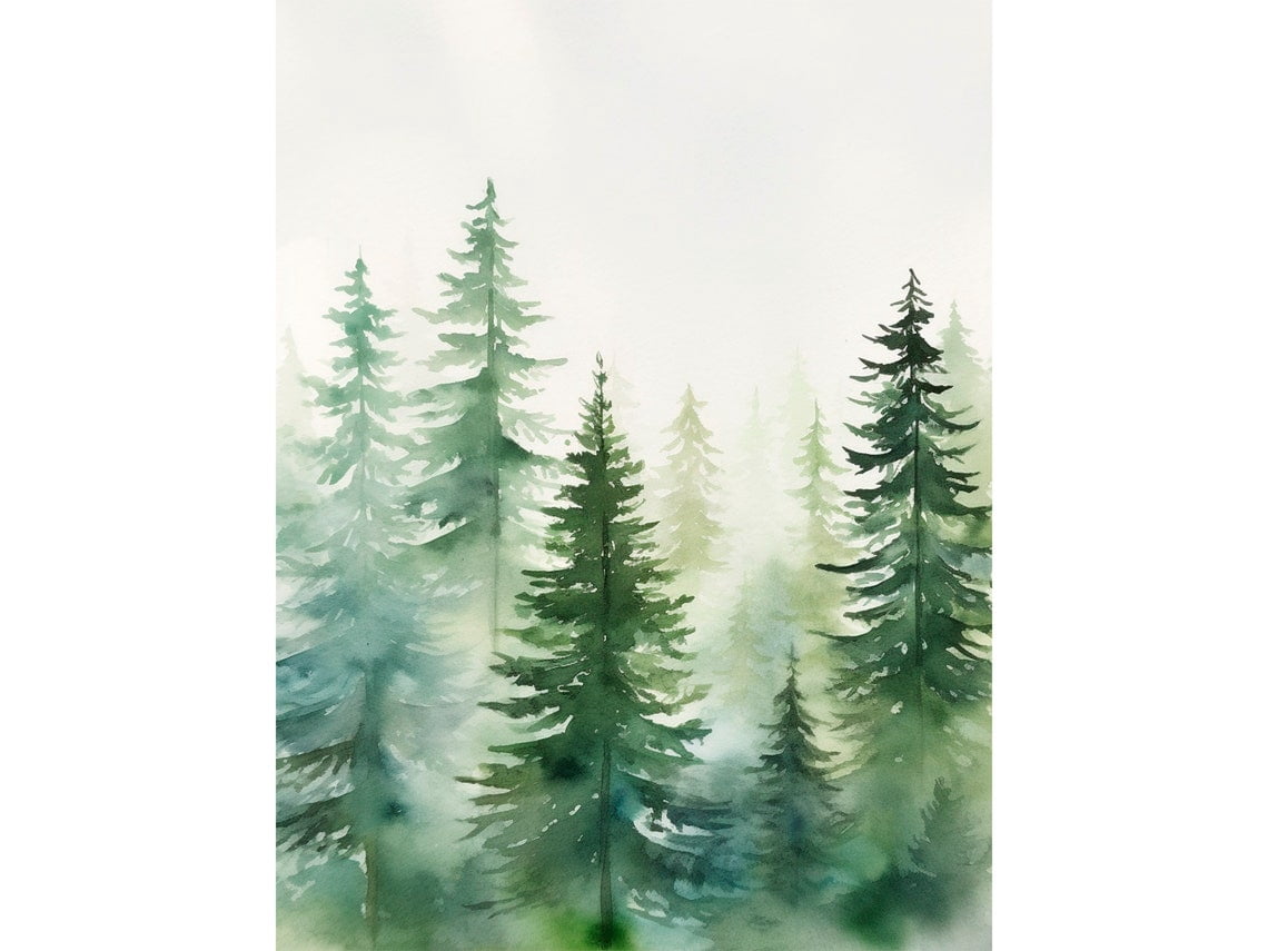 Modroom Pine Trees Forest Wall Art Print Evergreen Trees Watercolor ...