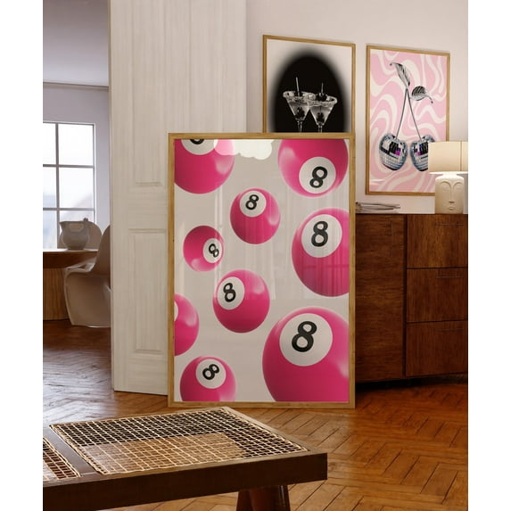 Modroom Pink 8 Ball Print - Pool Ball Wall Art, Retro Hot Pink Wall Art, Trendy Preppy Wall Decor, Vintage Girly Energy Print, Y2K Room Decor Wall Art, Modern Wall Decor, 8x12 UNFRAMED