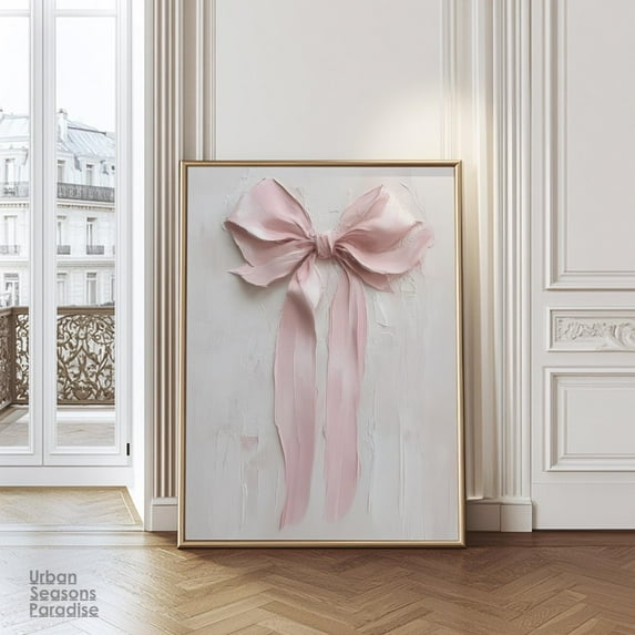 Modroom Pink Coquette Bow Impasto, Romantic Cottagecore Wall Art For Vintage And Preppy Interiors Wall Decor, 8x12 UNFRAMED