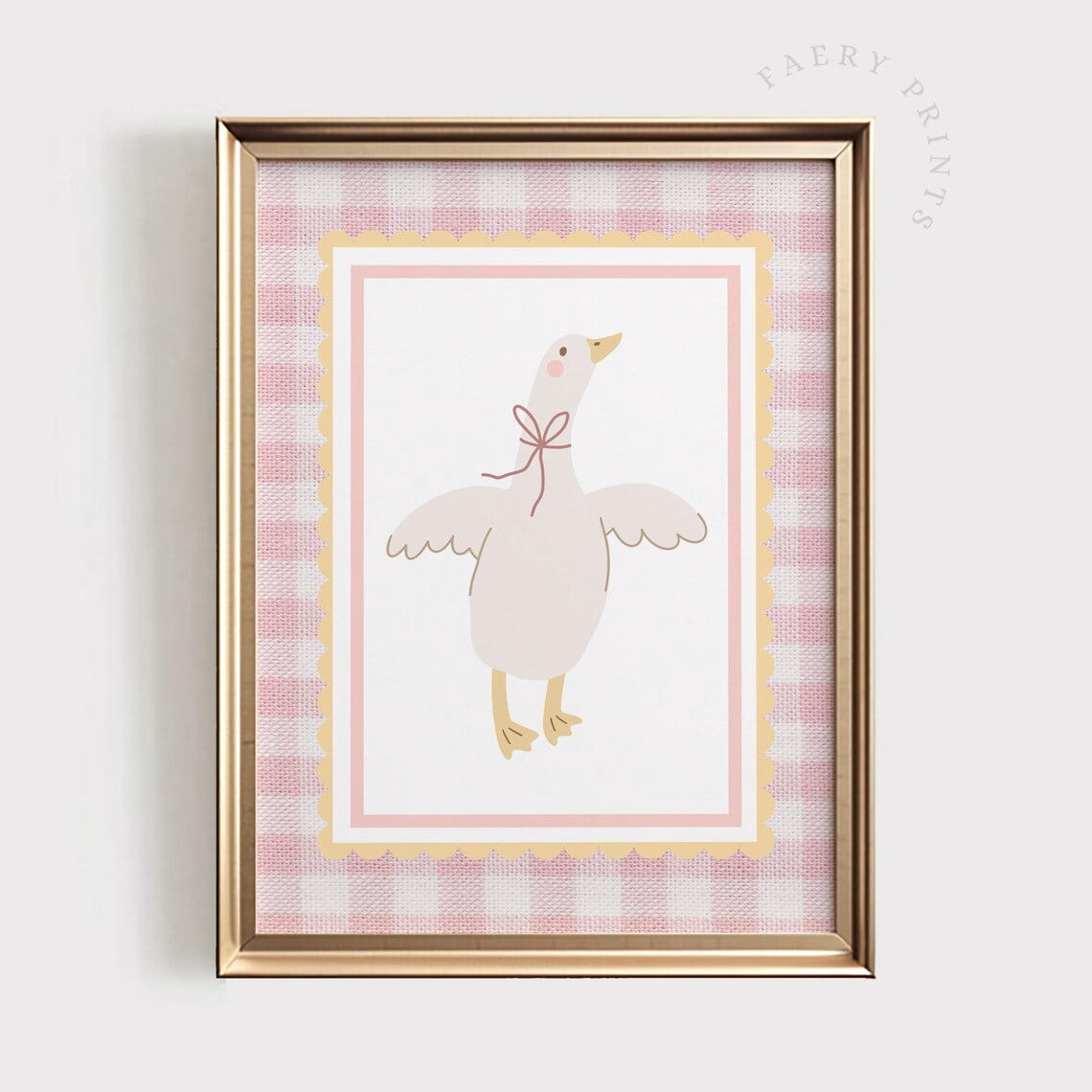 Modroom Pink Goose Art Print | Coquette Nursery Wall Art | Gingham Baby ...