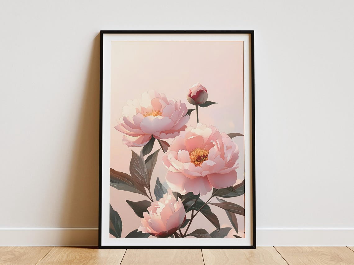 Modroom Pink Peonies Flower Poster Botanical Art Print Soft Pink Peony ...