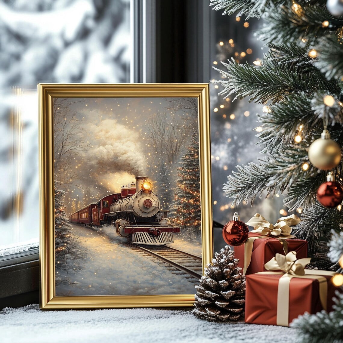 Modroom Polar Express Poster Vintage Train Wall Art Steam Locomotive ...
