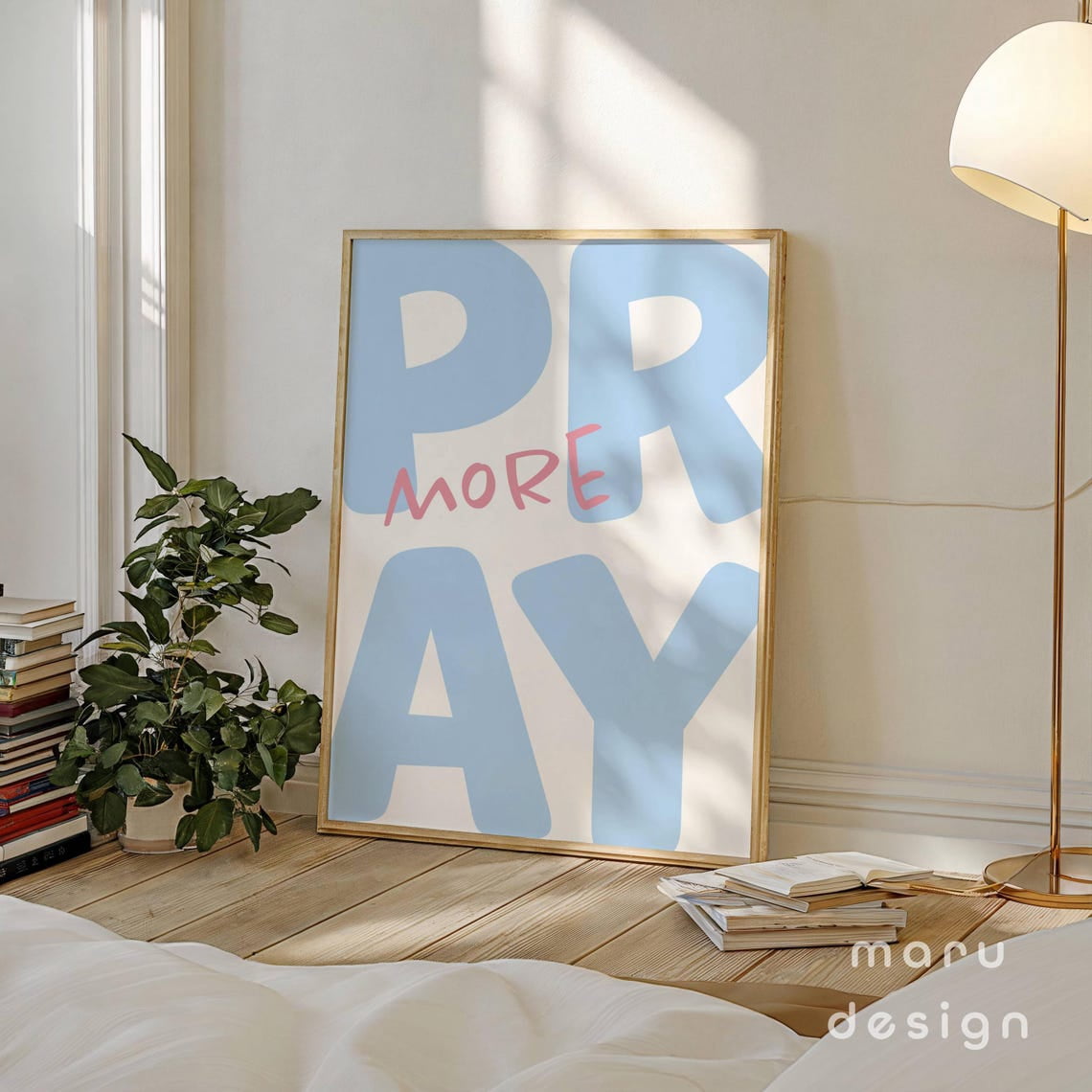 Modroom Pray More Wall Art, Minimalist Christian Decor, Bible Verse ...
