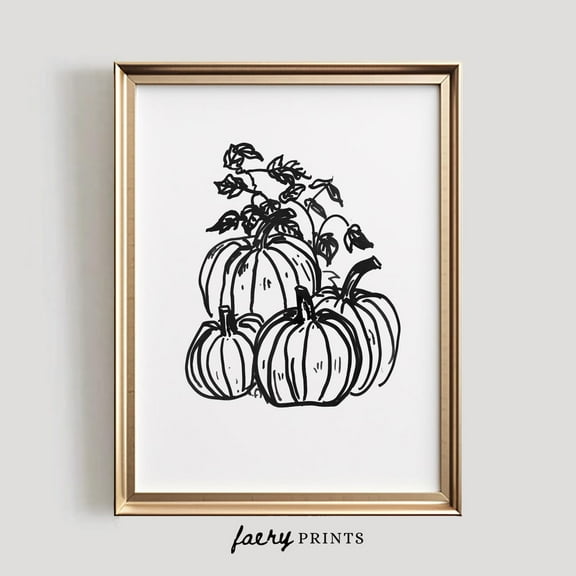 Modroom Pumpkin Patch Print | Wall Art | Fall Decor | Minimalistic Line Art Drawing | Farmhouse Style | #1028 Wall Art, Modern Wall Decor, 16x24 UNFRAMED