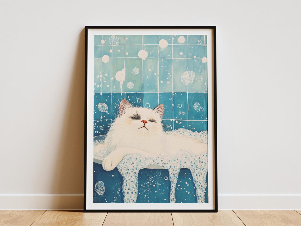 Modroom Ragdoll Cat In Bathtub Poster Bathroom Art Print Cat Art Cat ...