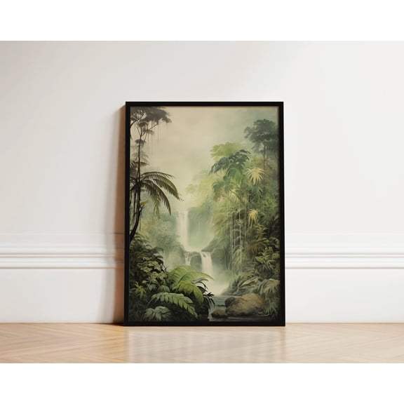 Modroom Rainforest Waterfall Wall Art, Tropical Nature Print, Island Luxe Bathroom Decor, Resortcore Jungle Poster, Calming Green Landscape Artwork Wall Art, Modern Wall Decor, 24x36 UNFRAMED