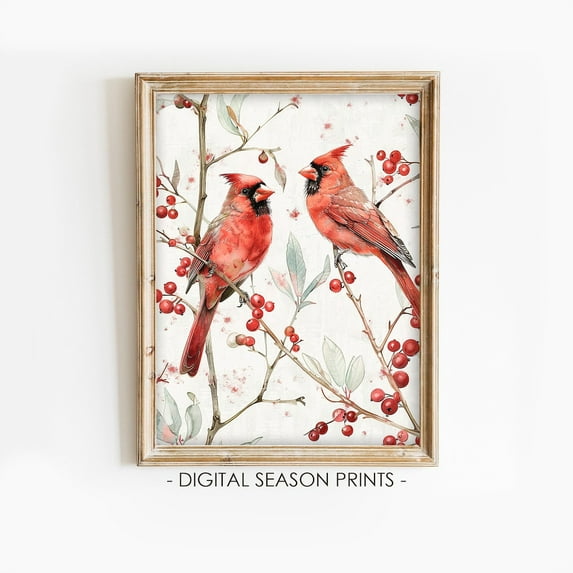 Modroom Red Cardinal Print Vintage Holiday Holiday Rustic Cottagecore Print Winterable Prints, Modern Wall Art Decor, 16x24 UNFRAMED