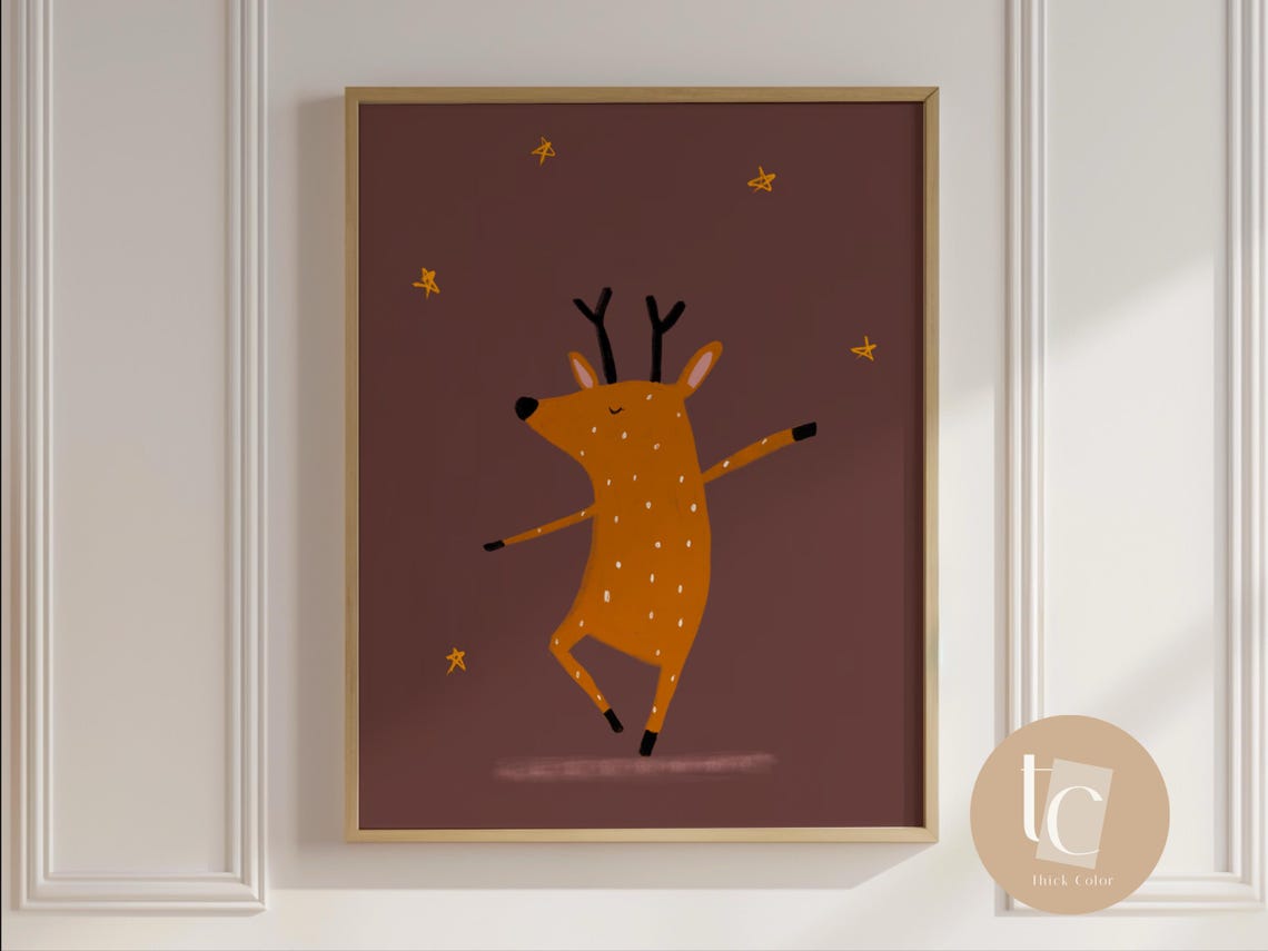 Visual Reference: Modroom Reindeer Dancing Nursery Print Whimsical Wall Art