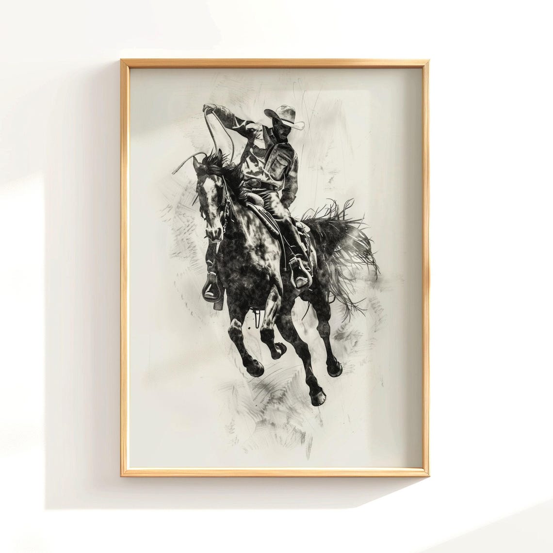 Modroom Rodeo Cowboy Poster Print Vintage Western Sketch Rustic Horse ...
