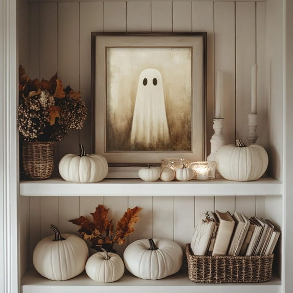 Modroom Rustic Vintage Style Ghost Portrait Drawing Muted Winter Holiday Wall Art, Simple Primitive Winter Holiday Fall Wall Decor, 24x36 UNFRAMED