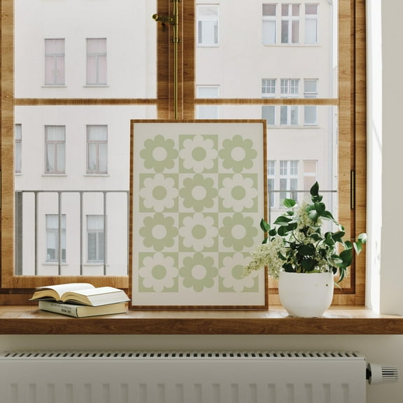 Modroom Sage Green Wall Art Retro Flower Wall Art Flower Art Prints Trendy Prints Preppy Dorm Decor Trendy Art Prints Green Checkers Print Wall Art, Modern Wall Decor, 8x12 UNFRAMED