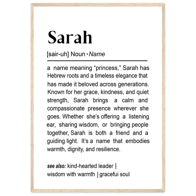 Modroom Sarah Name Definition Wall Art Elegant Name Meaning Print ...