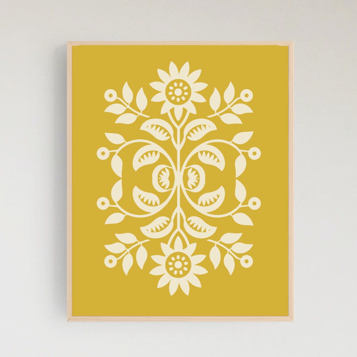 Modroom Scandinavian Floral Wall Art Print Flowers Folk Art Sunflower ...
