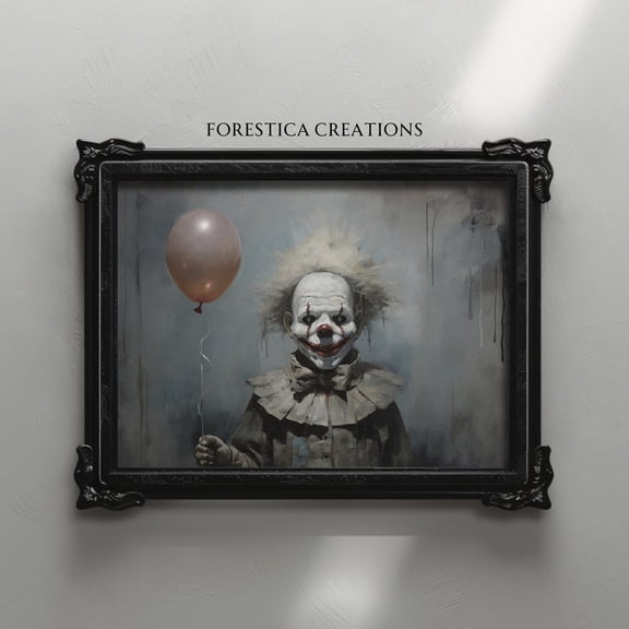 Modroom Scary Clown Poster Gothic Macabre Spooky Winter Holiday Whimsigoth Horror Wall Art, 8x12 UNFRAMED