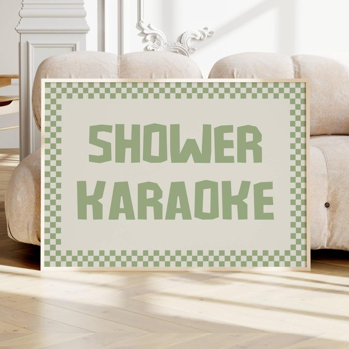 Modroom Shower Karaoke Print Sage Green Bathroom Wall Decor Retro