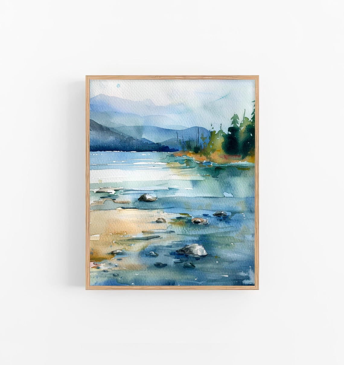 Modroom Tahoe Lake Art Print Pine Trees Watercolor Painting California ...