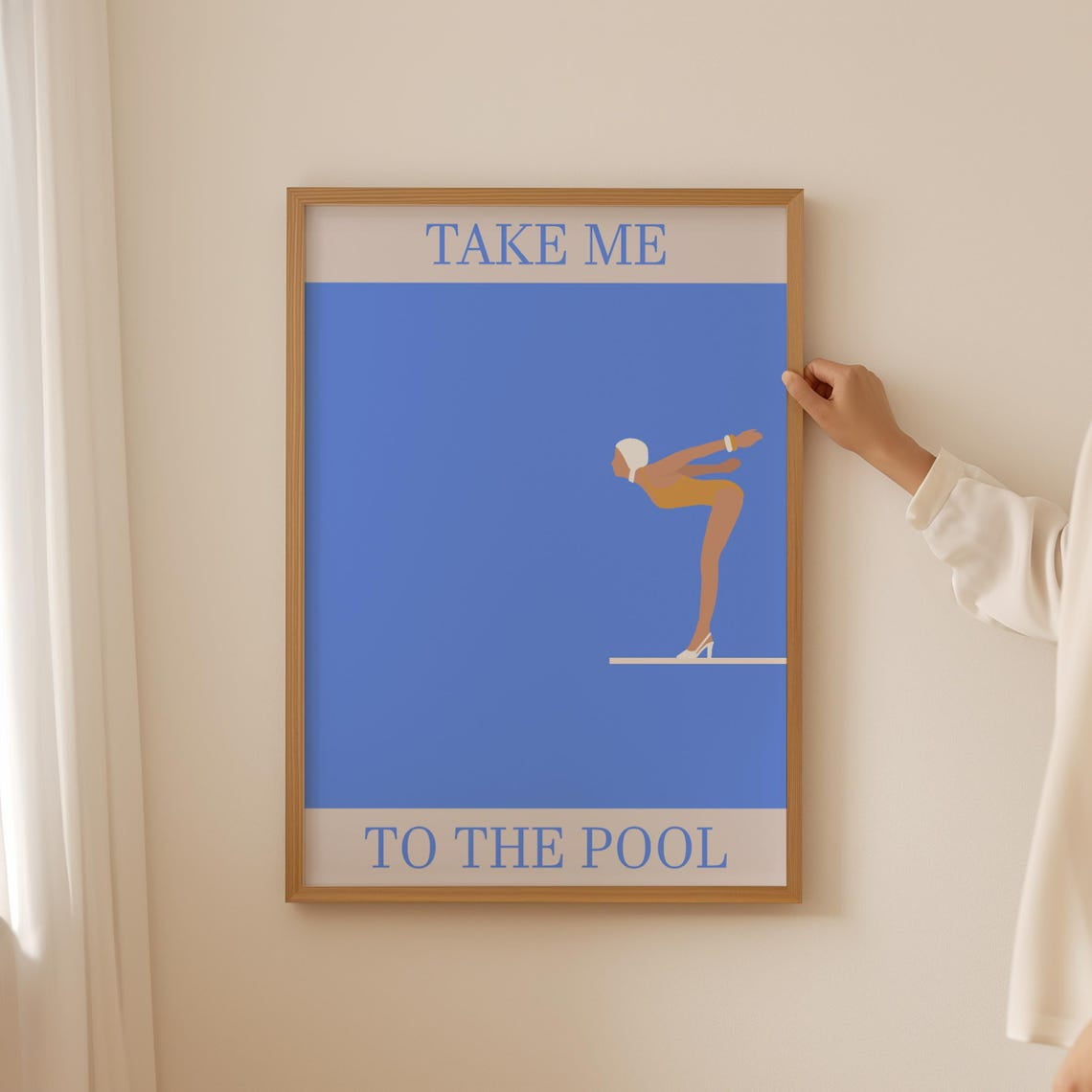 Modroom Take Me To The Pool Poster, Retro Girl Diving In Water, Bright ...