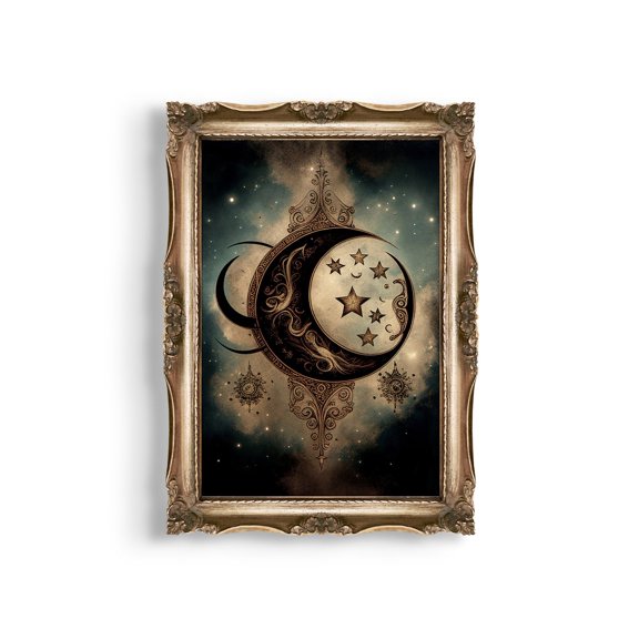 Modroom The Moon Crescent Poster, Celestial Wall Art, Witchy Dark Academia Print, 24x36 UNFRAMED