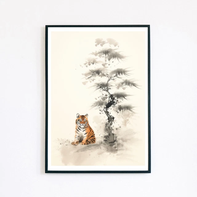 Modroom Tigar Cub Watercolour Painting Illustration Vintage Wall Decor ...