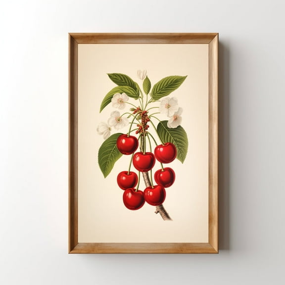 Modroom Vintage Cherries Art Print Cherry Wall Art, Vintage Lithograph Cherry Print, Retro Kitchen Fruit Artwork, Cottagecore Cabin Decor Wall Art, Modern Wall Decor, 12x18 UNFRAMED