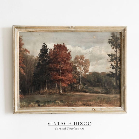 Modroom Vintage Fall Landscape Print - Rustic Fall Farmhouse Decor, Neutral Cottagecore Countryside Print, Muted Tone Fall Foliage Wall Art, Modern Wall Decor, 12x18 UNFRAMED
