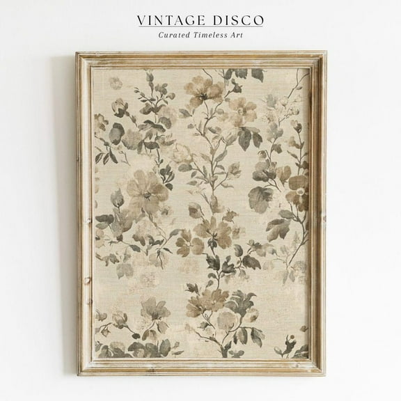 Modroom Vintage French Country Floral Art Print - Neutral Botanical Textile Wall Print, Rustic Country Farmhouse Decor, Beige Cottagecore Printable Wall Art, Modern Wall Decor, 16x24 UNFRAMED