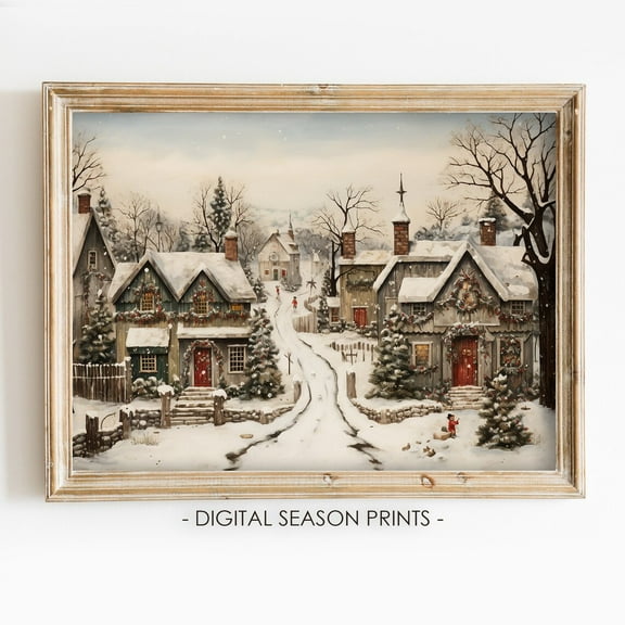 Modroom Vintage Holiday Scene Winter Church Print Holiday Decor, Modern Wall Art Decor, 8x12 UNFRAMED